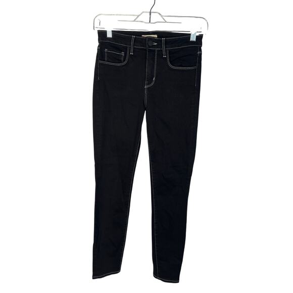 NEW! L'Agence 25 Margot Skinny Jeans $248 White Stitching Cropped Mid Rise Black - Picture 1 of 6